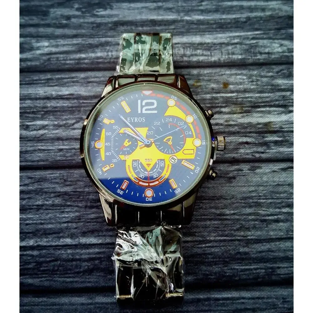Rare Vintage Eyros‎ Arcade Dial Chronograph New Old Stock