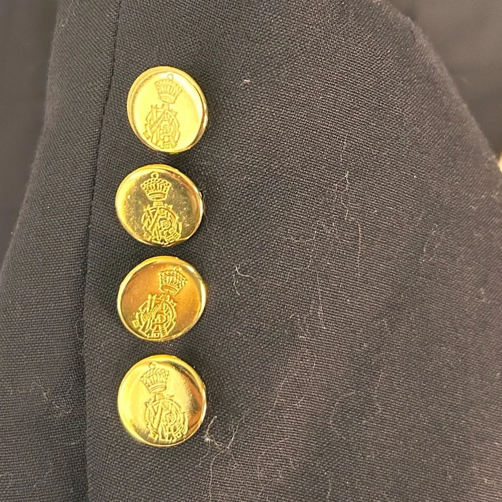 Savile Row Blazer‎ Mens 42R Black 2 Gold Button 100% Pure Wool Sports Coat