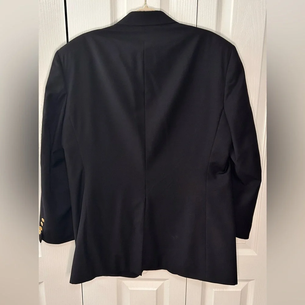 Savile Row Blazer‎ Mens 42R Black 2 Gold Button 100% Pure Wool Sports Coat