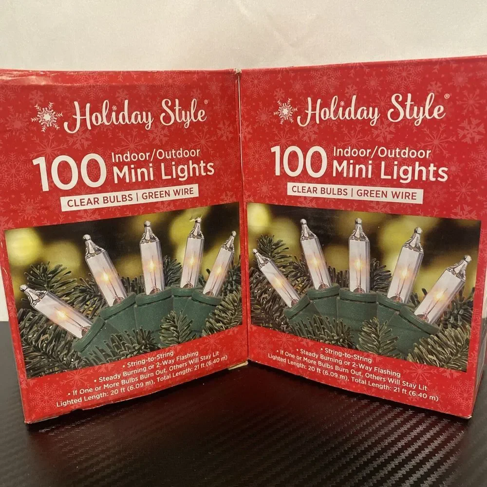 Holiday Style 100 Indoor/Outdoor Mini Lights Christmas ~ Clear Bulbs ~ 20 ft. X2