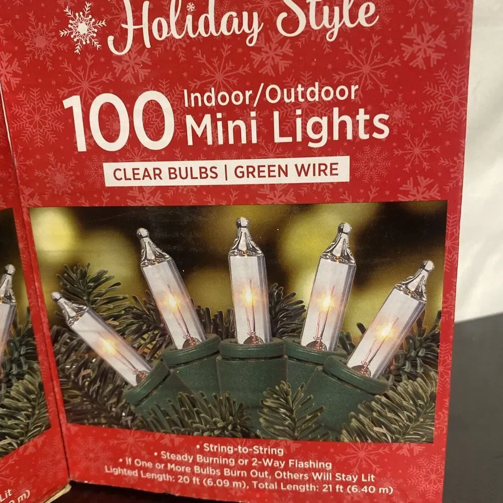 Holiday Style 100 Indoor/Outdoor Mini Lights Christmas ~ Clear Bulbs ~ 20 ft. X2