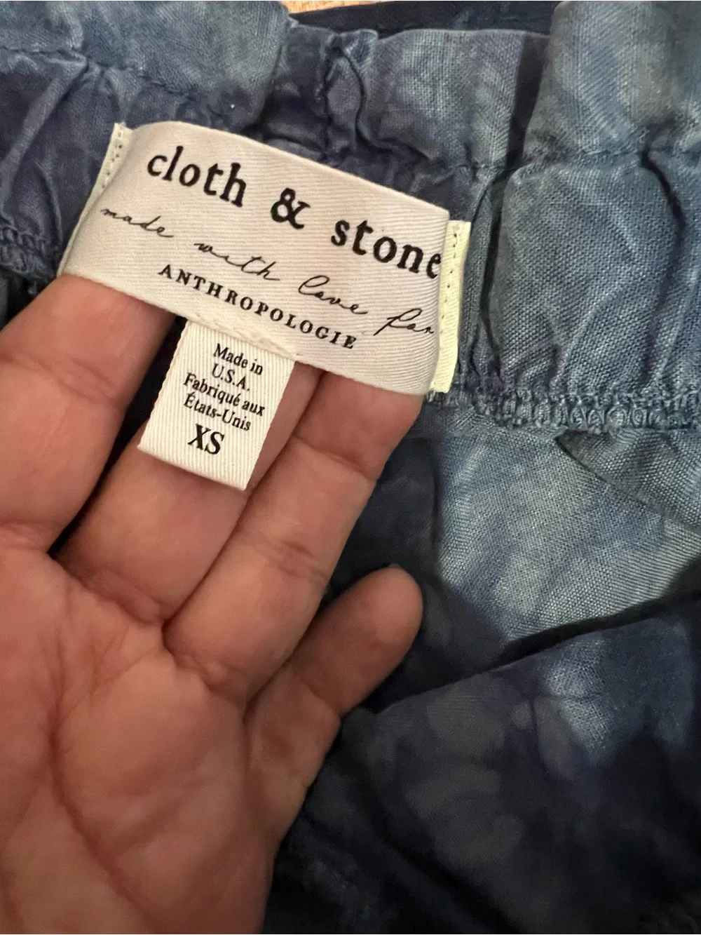 New Anthropologie Cloth & Stone Tie-Dye Blue Paperbag Waist Shorts Tie Belt