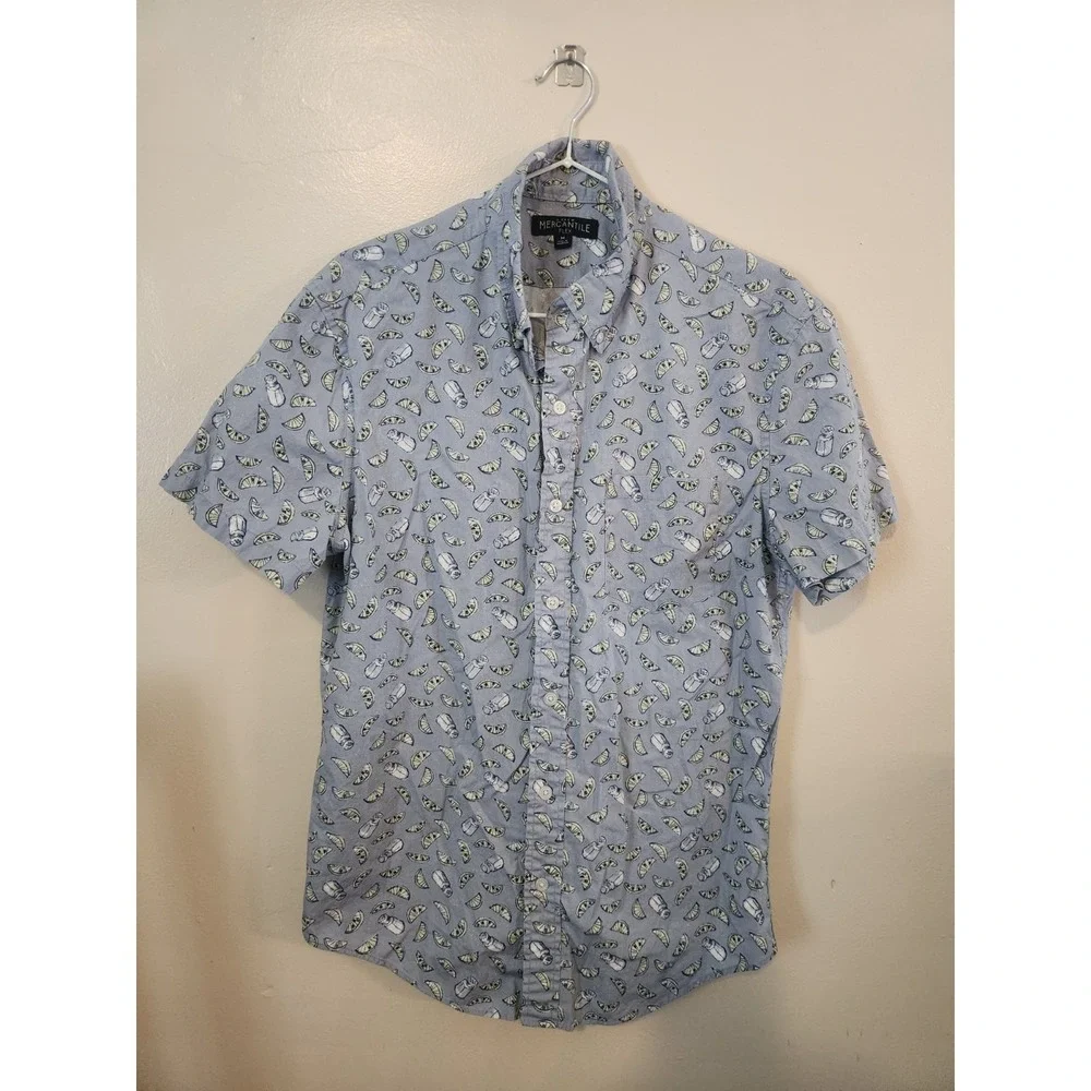 J. CREW MERCANTILE Flex Shirt Mens M Blue Button Down Lime And Salt Short Sleeve