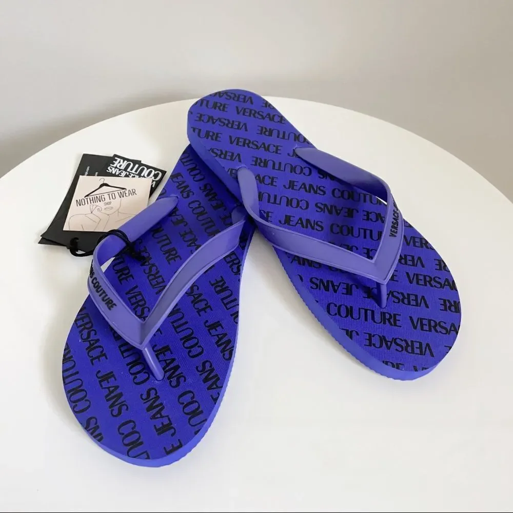 ⭕️ VERSACE JEANS Flip Flops Slides Slippers Logo Men’s Blue Black 10 43