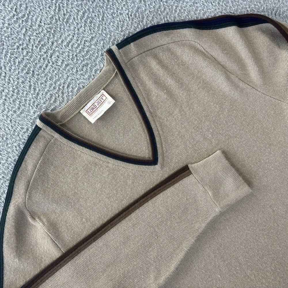 Vintage Lord Jeff‎ Sweater Mens Large Grandpa Grunge Brown Blue Green Striped