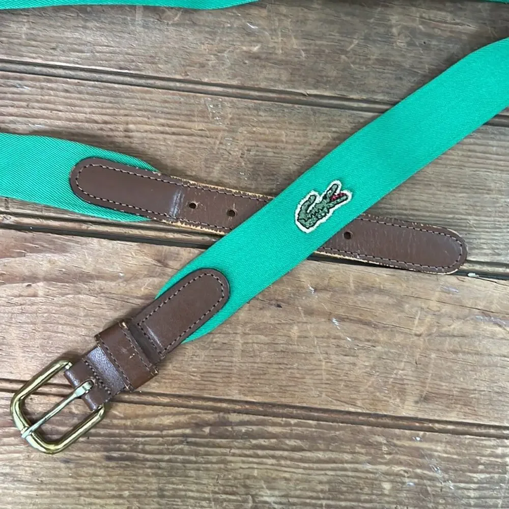 Vintage 1980s men’s belt Lacoste preppy green stretch size 32