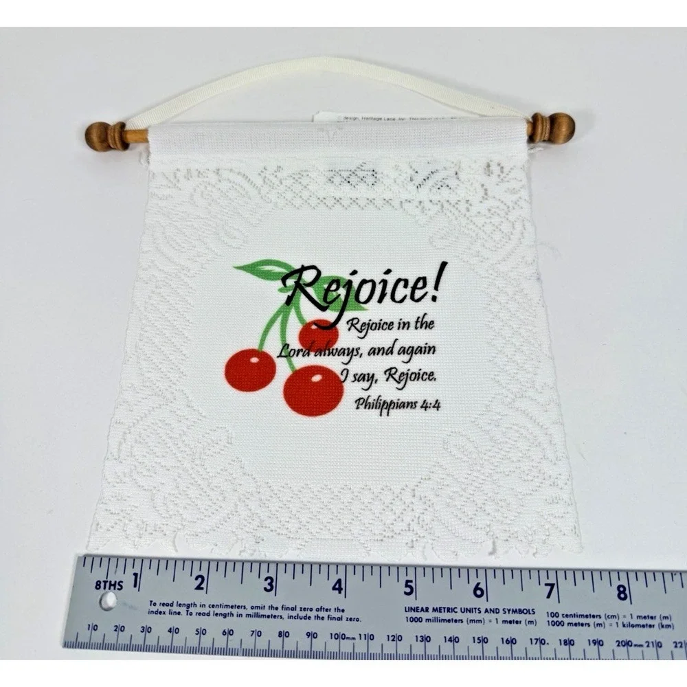 Philippians 4:4 Decorative Lace Wall Hanging Cherries Heritage Lace NWT!