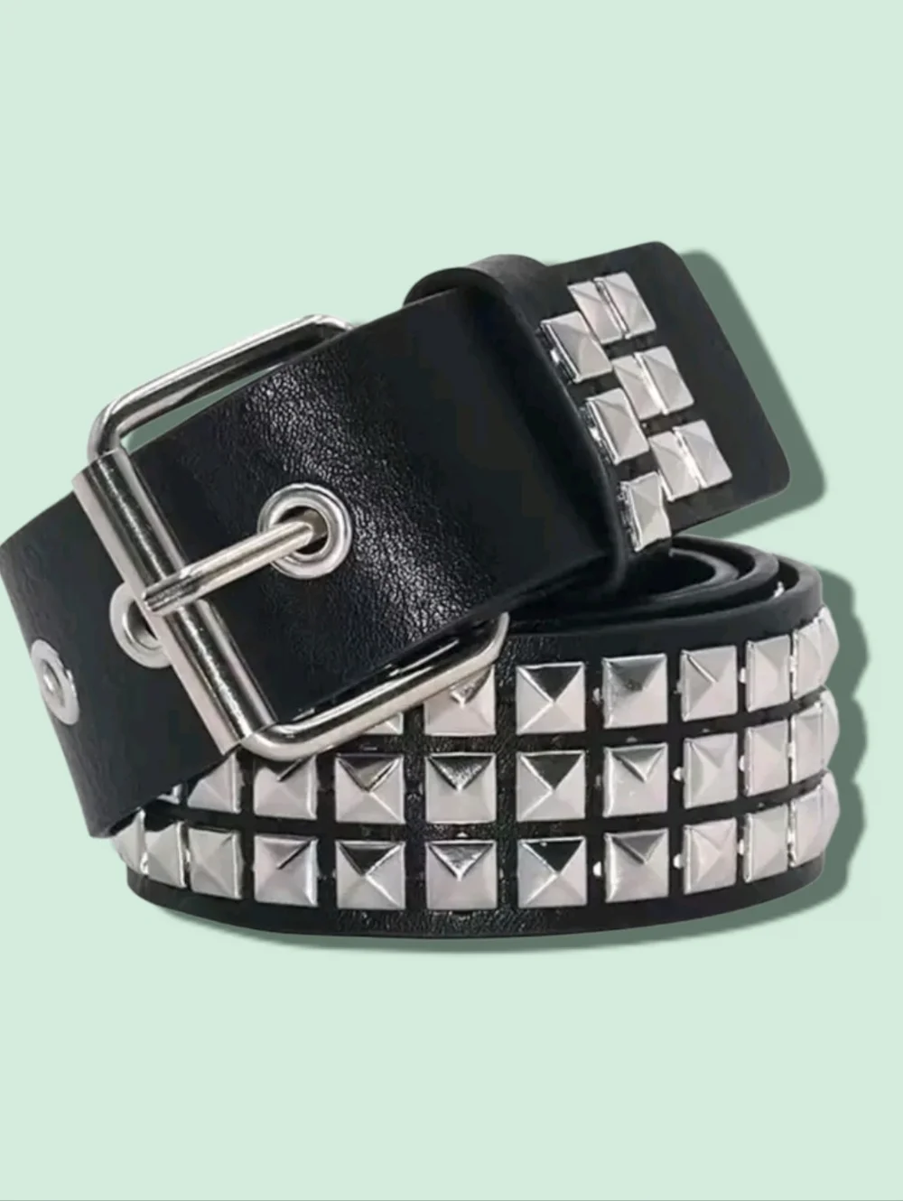 Black Studded Leather Belt with Silver Pyramid Studs