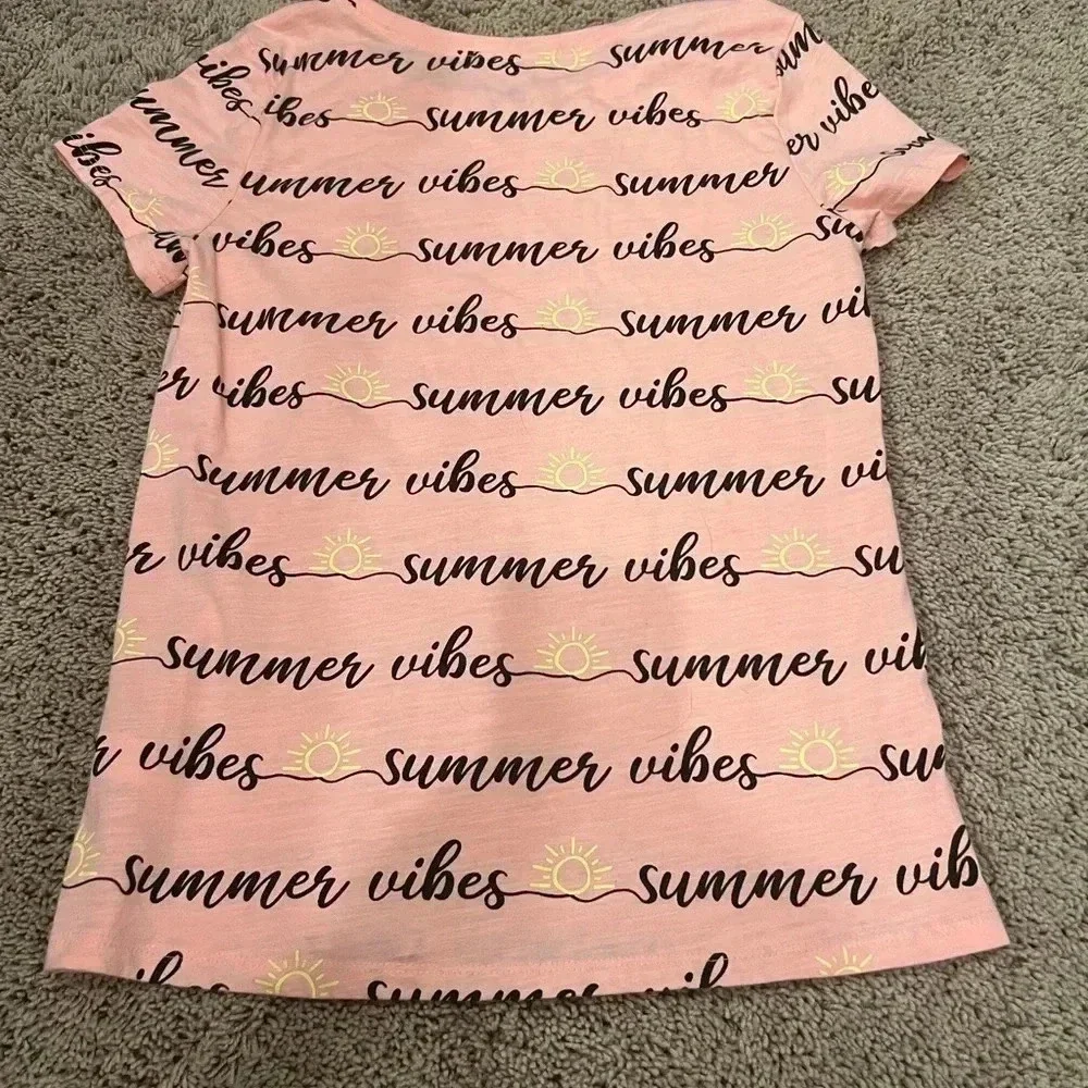 Justice girls 12 summer vibes pink black sun writing tee shirt