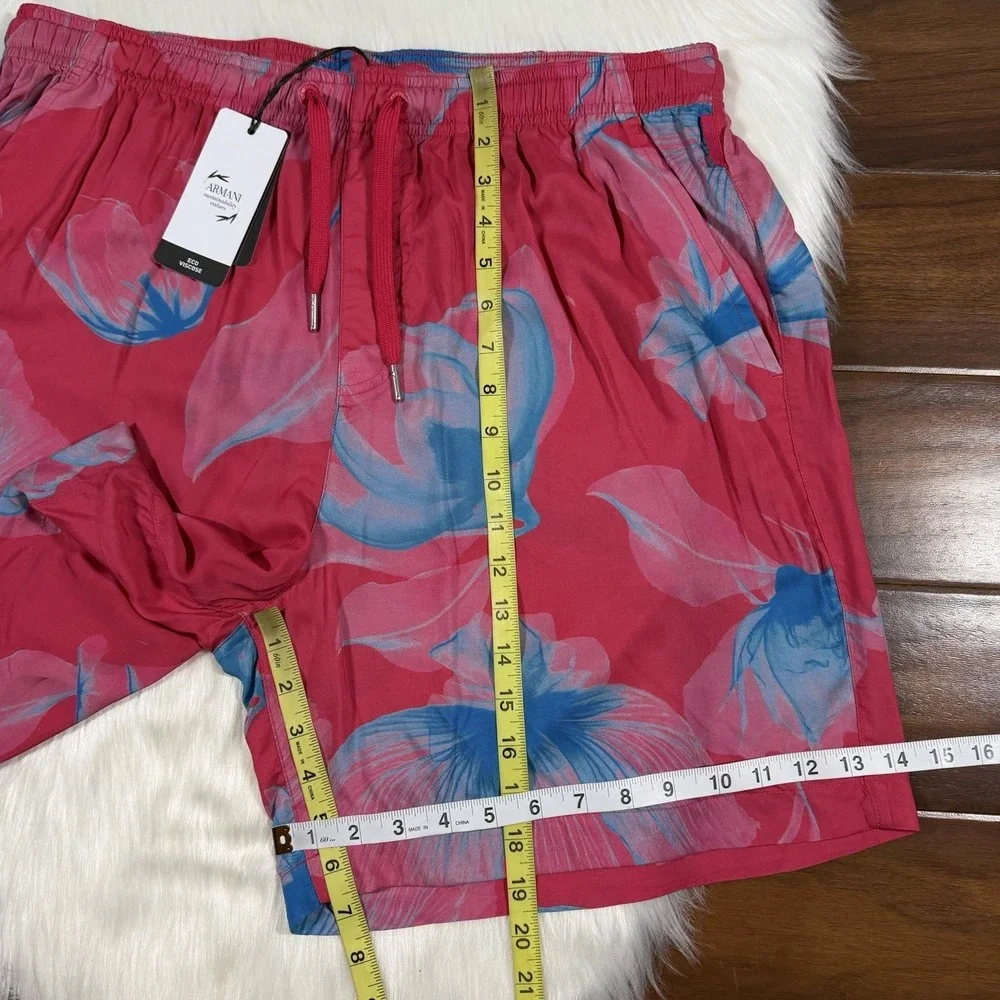 Armani Exchange Men's Size 34 Pink Tropical Floral Viscose Drawstring Shorts