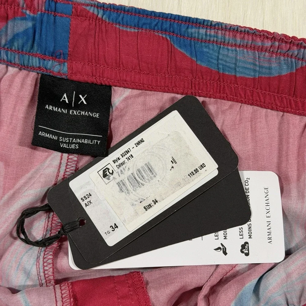 Armani Exchange Men's Size 34 Pink Tropical Floral Viscose Drawstring Shorts