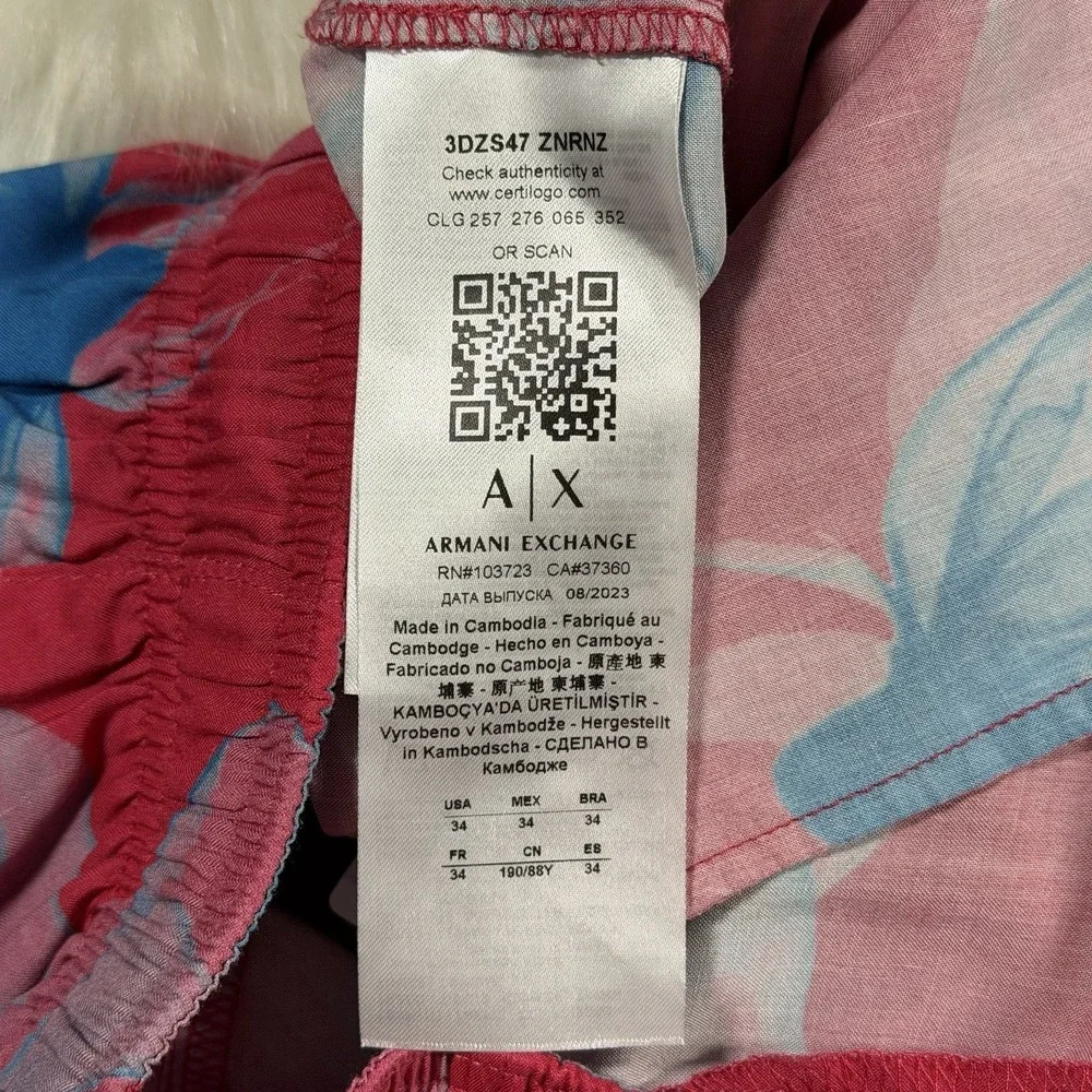 Armani Exchange Men's Size 34 Pink Tropical Floral Viscose Drawstring Shorts