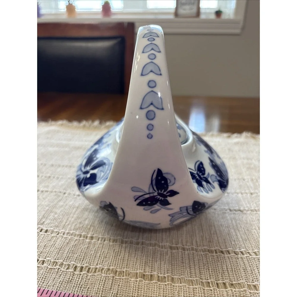 PORCELAIN TEA POT, BLUE AND WHITE BUTTERFLIES MADE FOR PIER 1