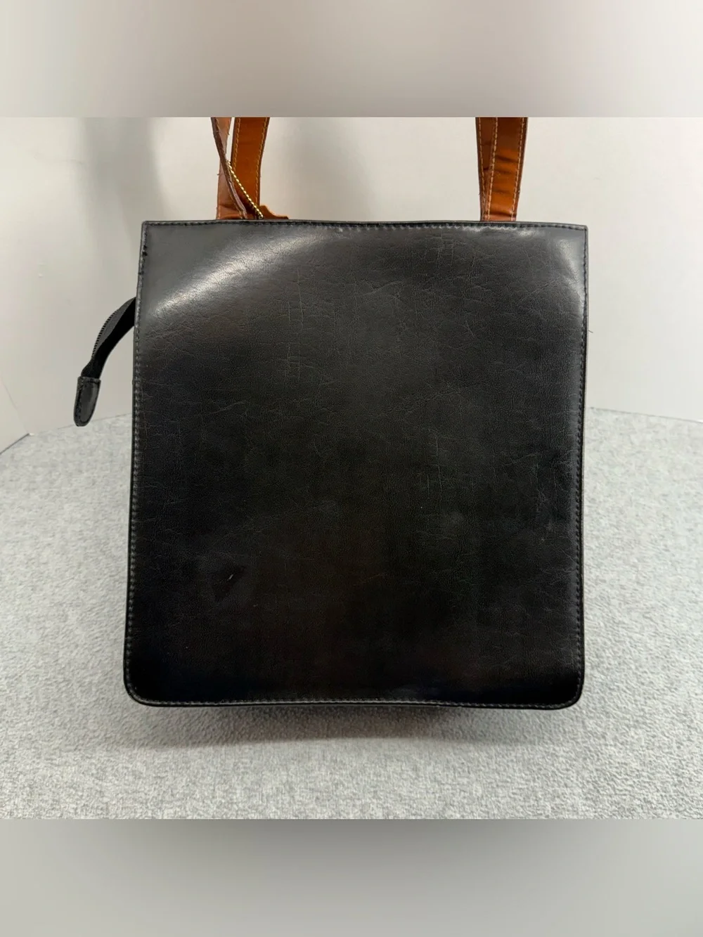 Moda Italiana Two Tone Leather Trim Purse Bag Brown Black Gold Tone Closure