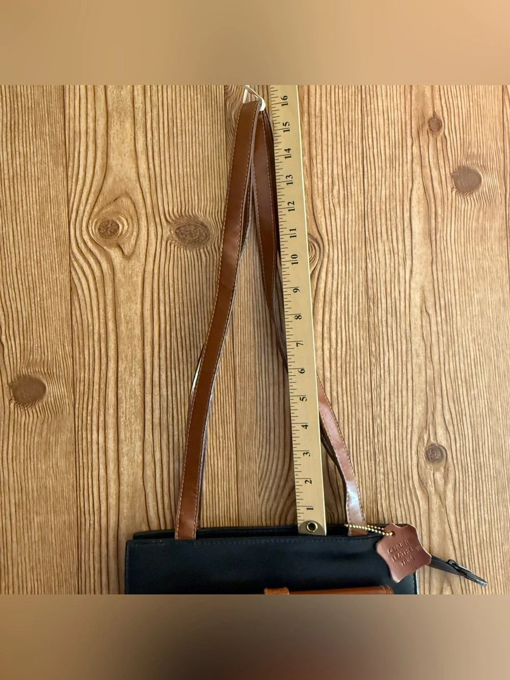 Moda Italiana Two Tone Leather Trim Purse Bag Brown Black Gold Tone Closure