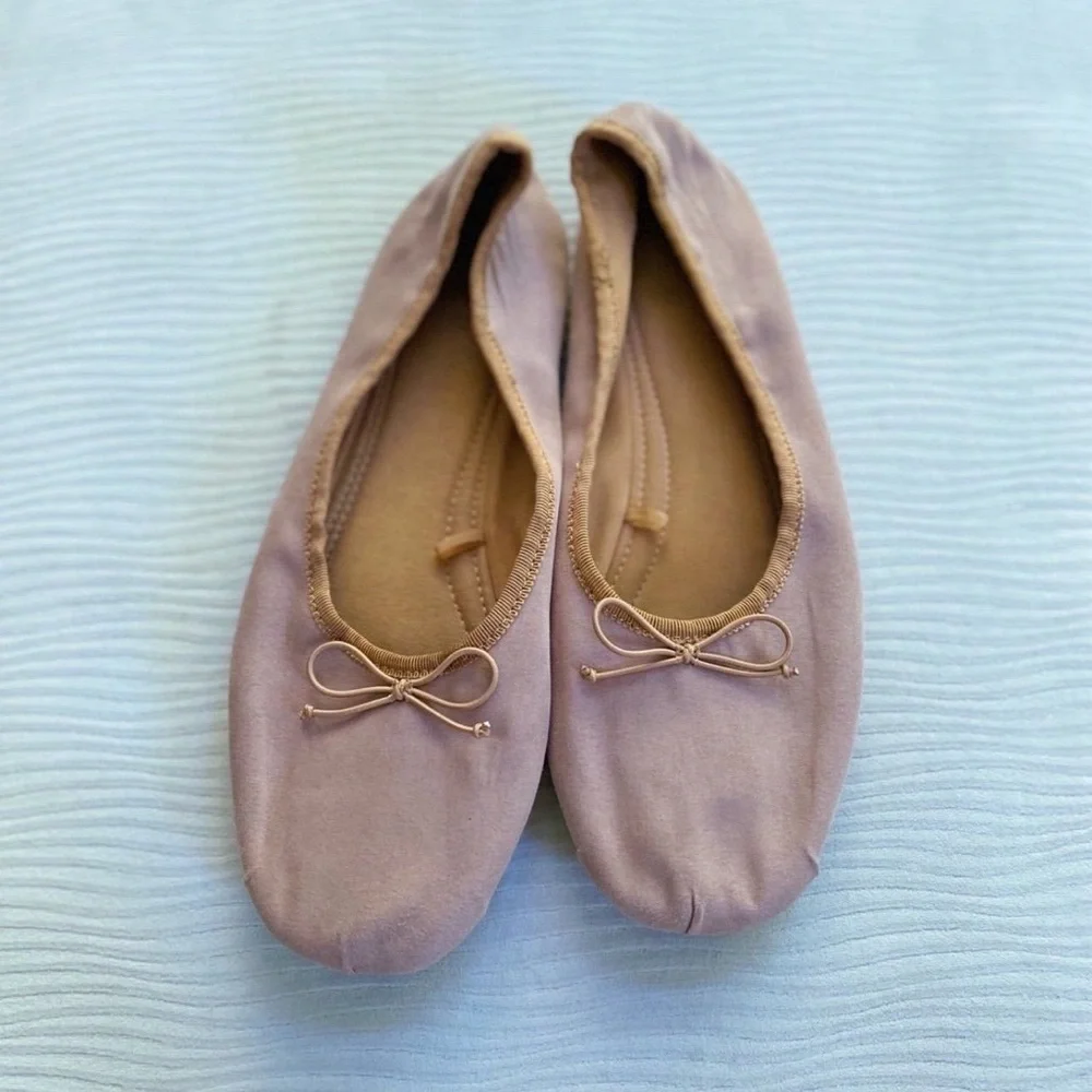 Zara girls Dusty pink bow detail spring Easter ballet flats shoes size 5 youth