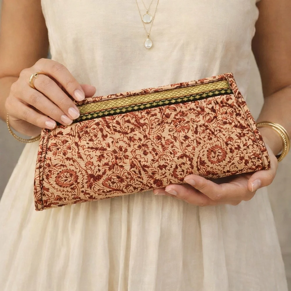 ❤️ Indian Handmade Floral Clutch Boho Ethnic Print Foldover Wallet Bag Classy
