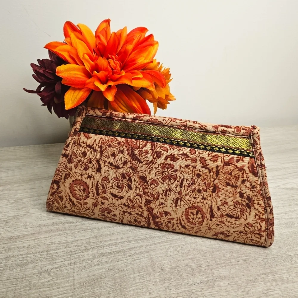❤️ Indian Handmade Floral Clutch Boho Ethnic Print Foldover Wallet Bag Classy