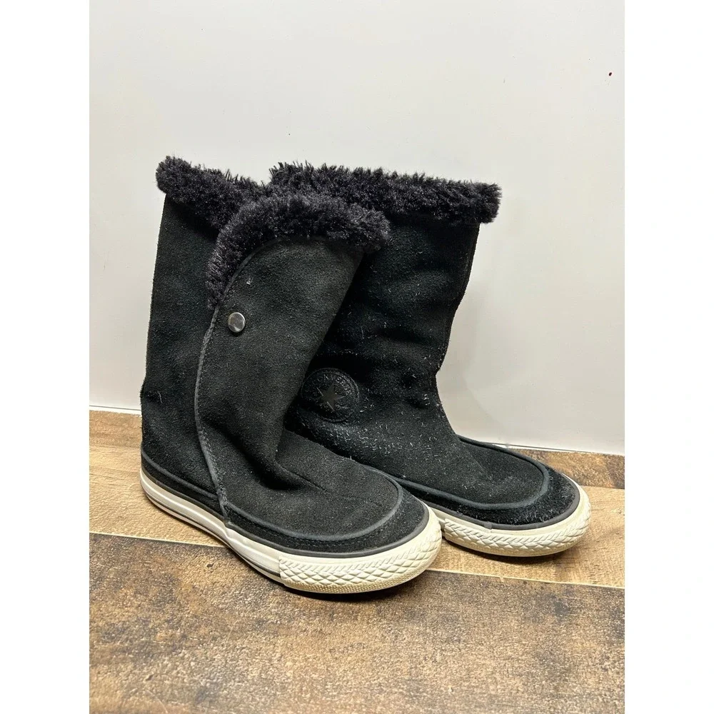 Converse All Star Kids Black Suede Fur‎ Lined Winter Boots Size 13