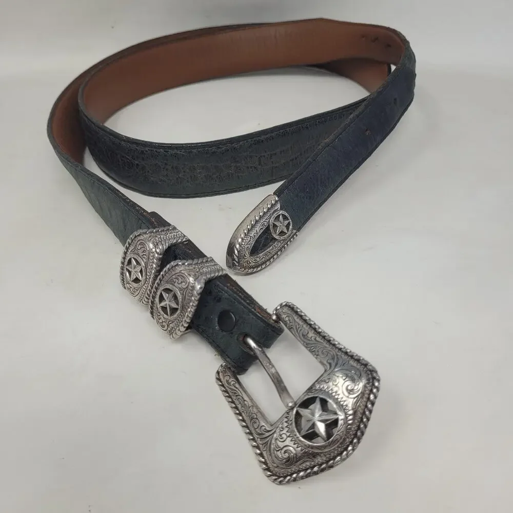 Tony Lama Belt 44 Black Leather Country Croc Print Western Cowboy USA C42123