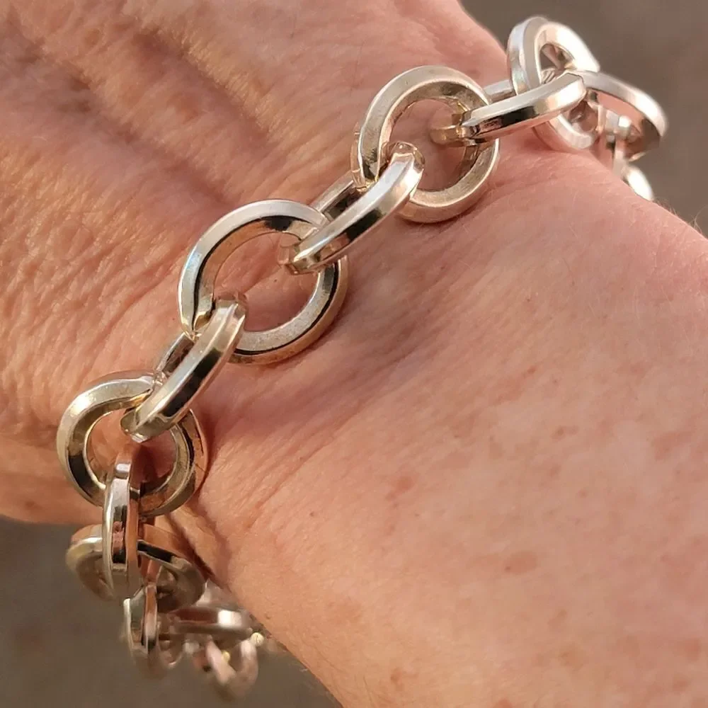 Sterling Heavy Beveled Chunky Cable Statement Chain Link Bracelet