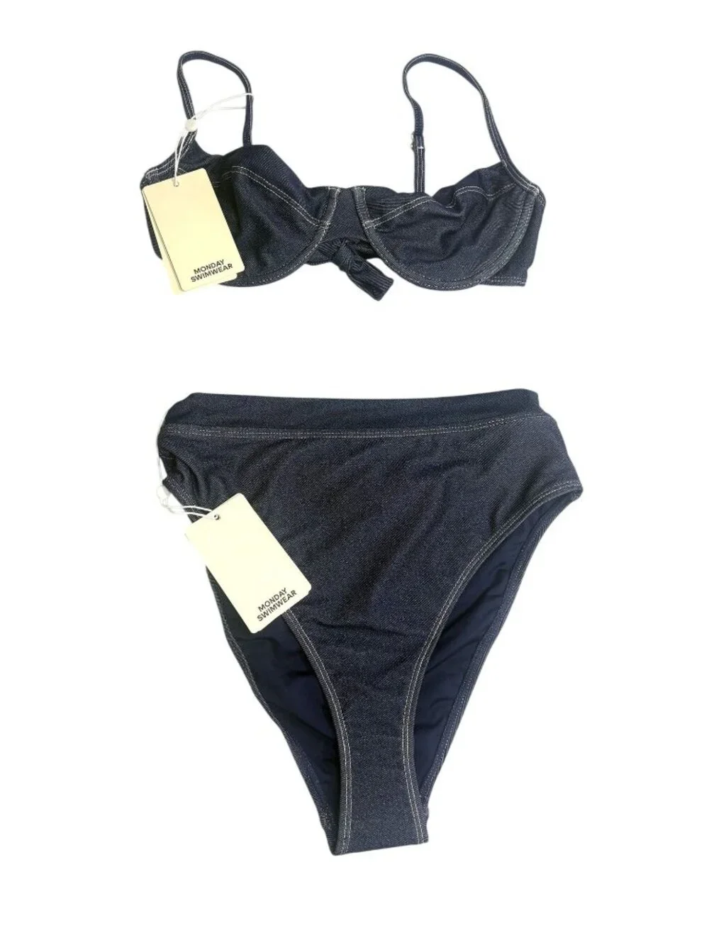 Monday Swimwear Maui Top and Riviera Bottoms in Blue Denim