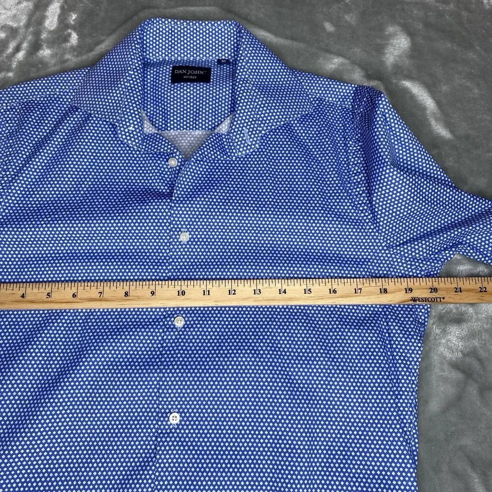 Dan John Dress Shirt Cotton Spandex Button Up Long Sleeve Size Medium Blue Italy