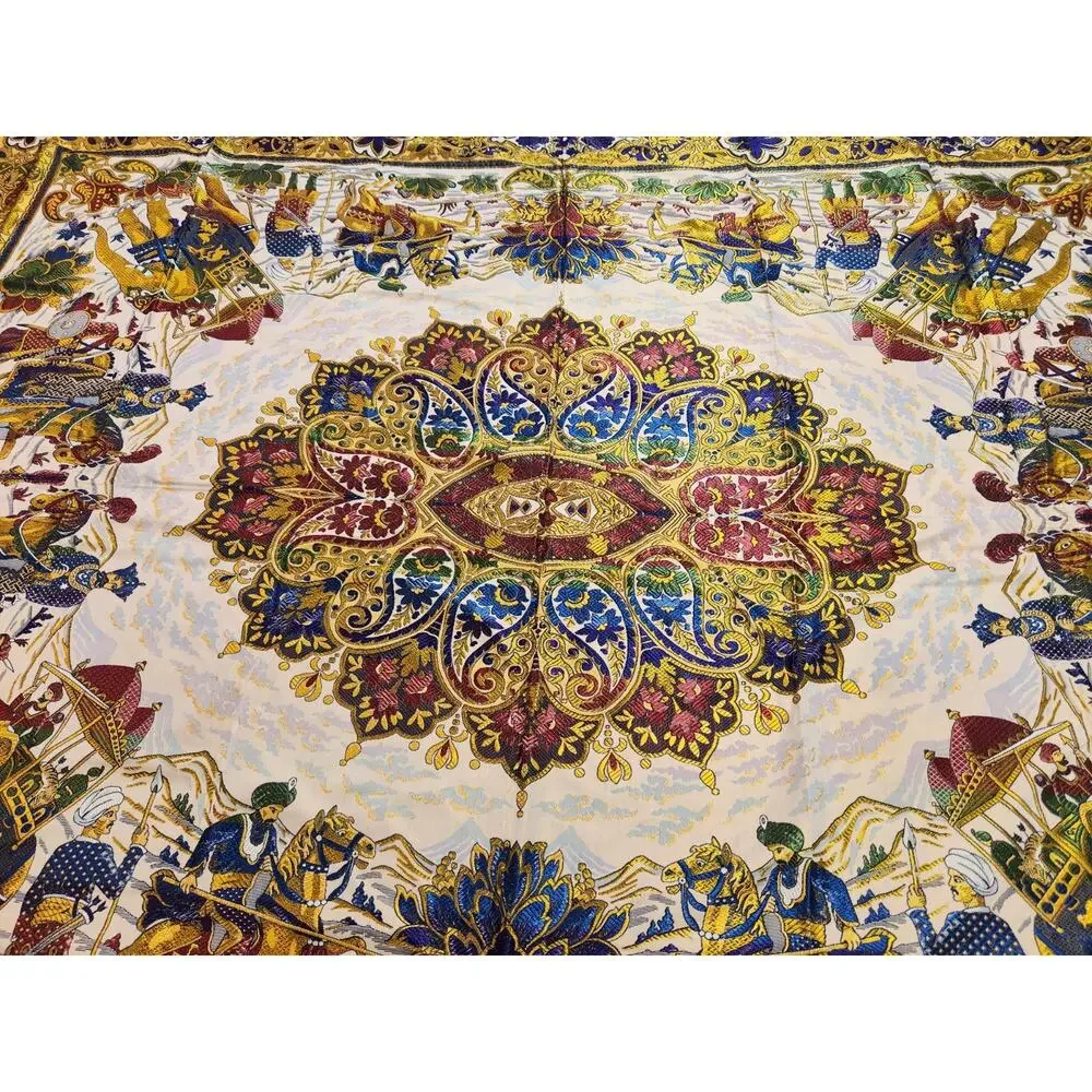Vtg Indo-Persian silk Tapestry, wall hanging Traditional Hunting Scene 99x76.5