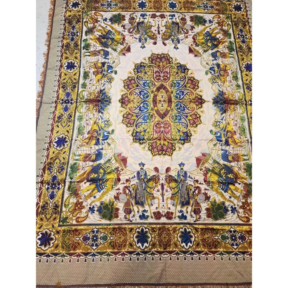 Vtg Indo-Persian silk Tapestry, wall hanging Traditional Hunting Scene 99x76.5