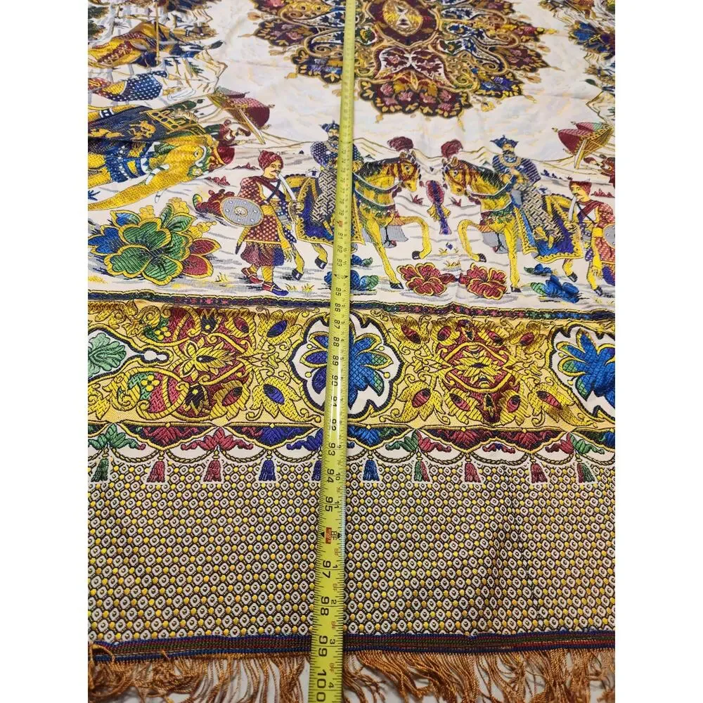 Vtg Indo-Persian silk Tapestry, wall hanging Traditional Hunting Scene 99x76.5
