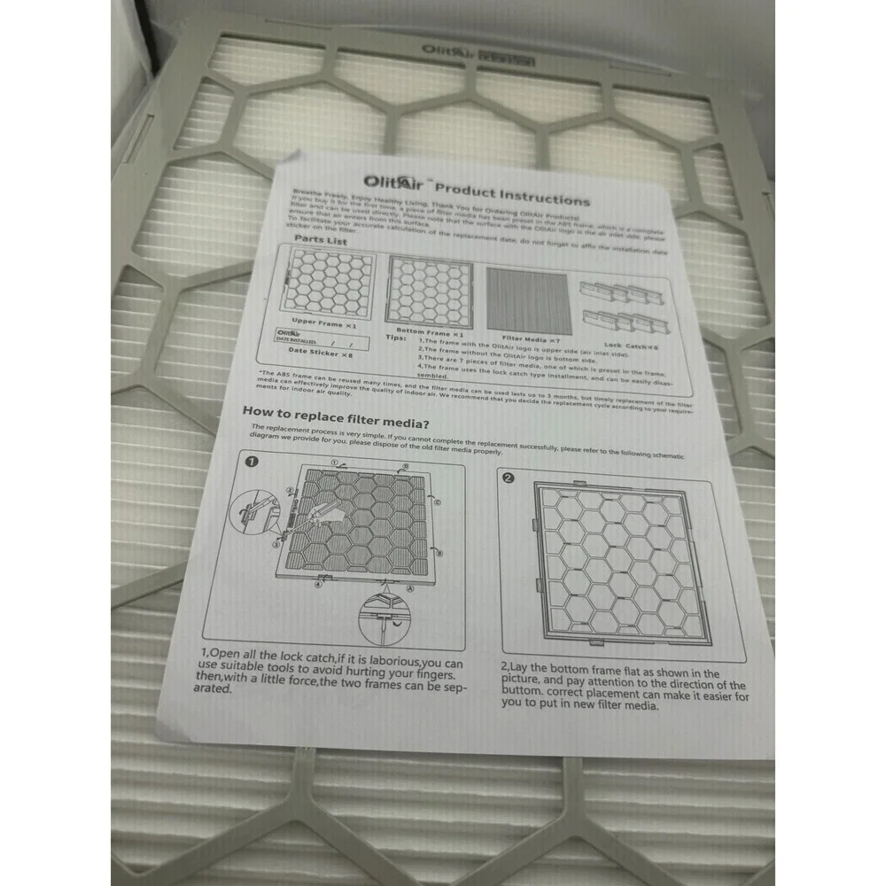 OlitAir 14 x 20 x 1 MERV 8 Air Filter, Reusable ABS Plastic Frame, 4 Filters NEW
