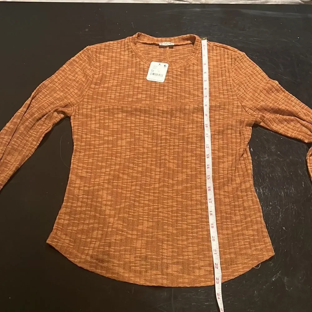 NWT Free People Brown Ribbed Knit Long Sleeve Layering Top M