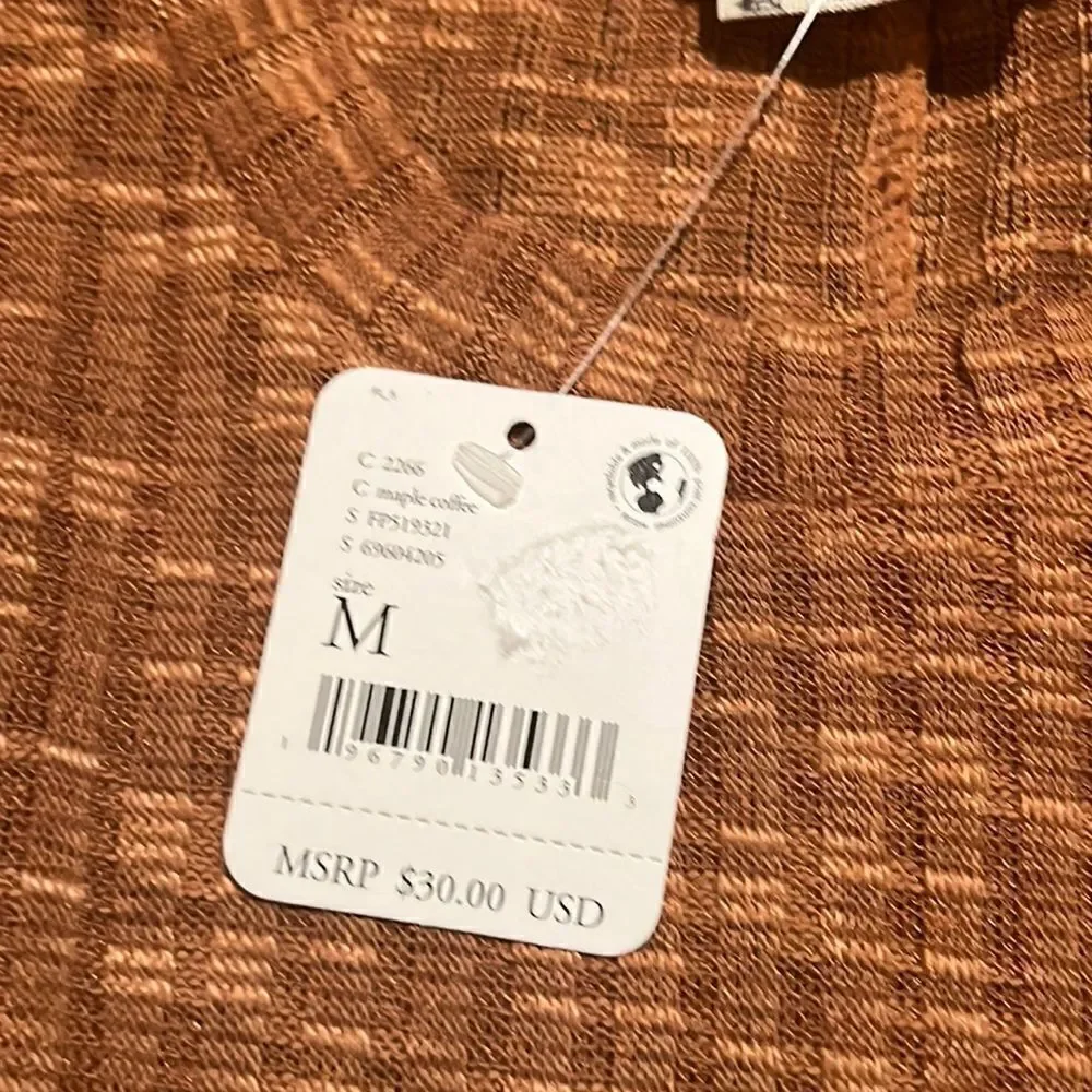 NWT Free People Brown Ribbed Knit Long Sleeve Layering Top M
