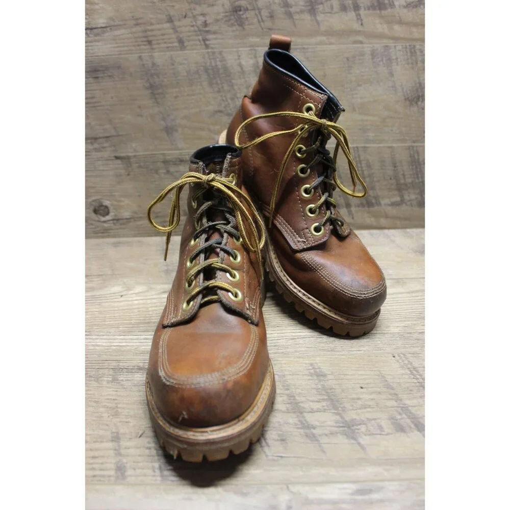 Safety and Supply co vintage men's brown leather‎ moc toe 7 eye work boots 6-6.5