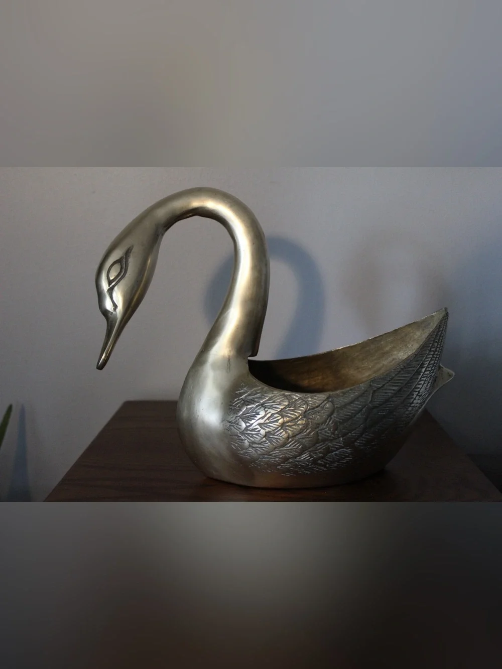 Vintage 1970s extra large Brass Swan Planters set of 2