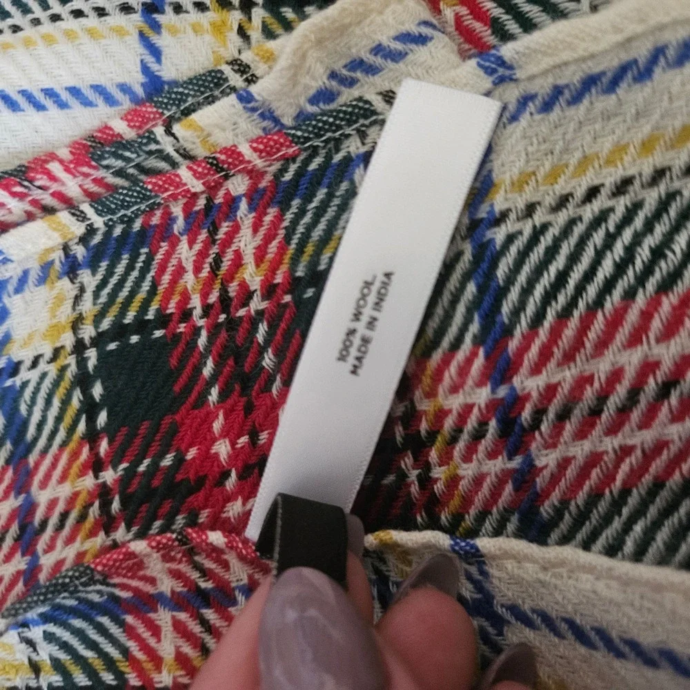 Talbots 100% Wool Tartan Plaid Scarf Red Cream‎ Green