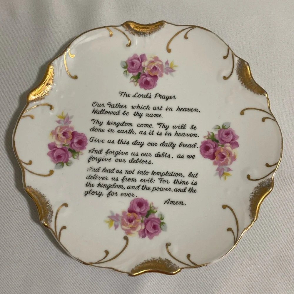 THE LORD'S PRAYER Decorative Porcelain Plate w 18K Gold Trim