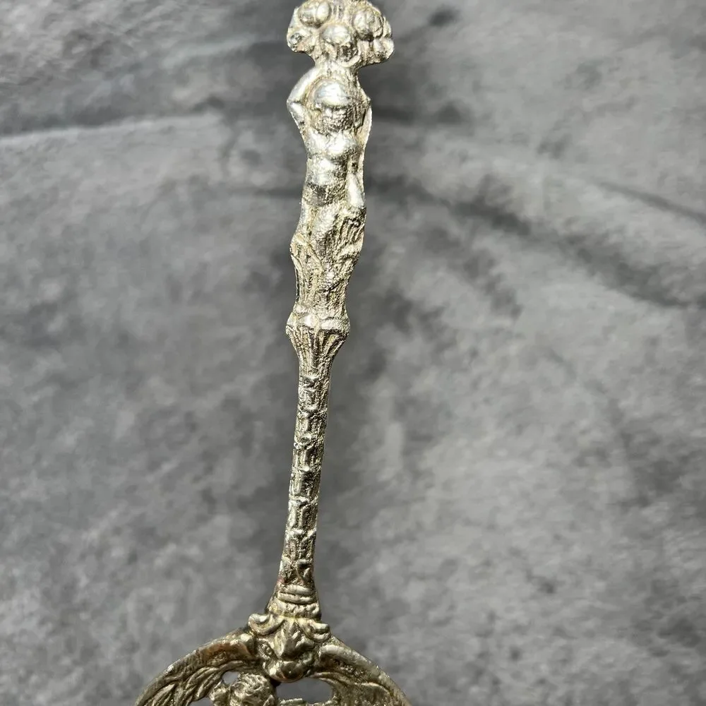 UGO BELLINI fork spoon set cherub lions silver plate vintage