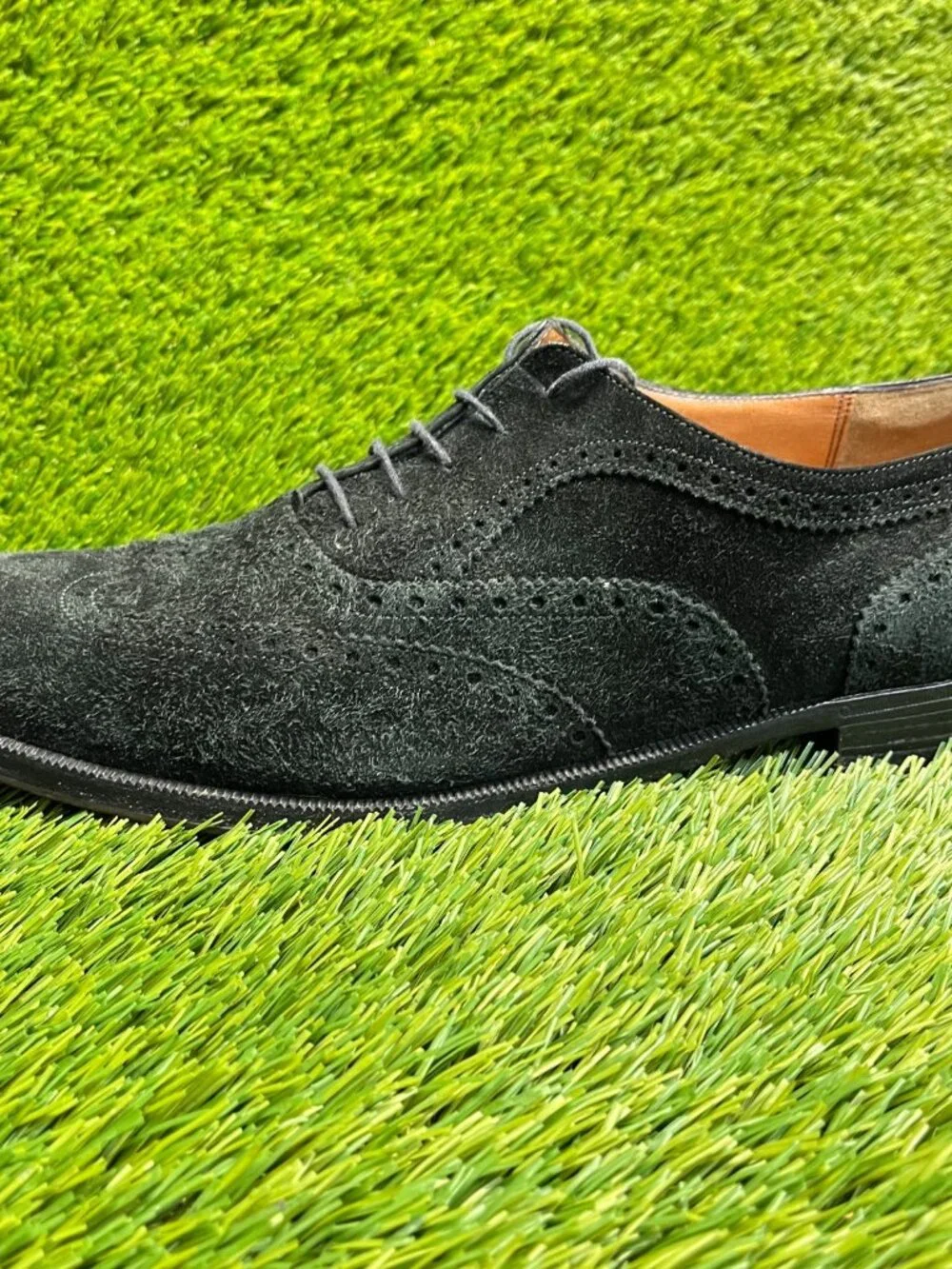 Salvatore Ferragamo Mens Size 13 Black Casual Classic Suede Wingtip Brogue Shoes