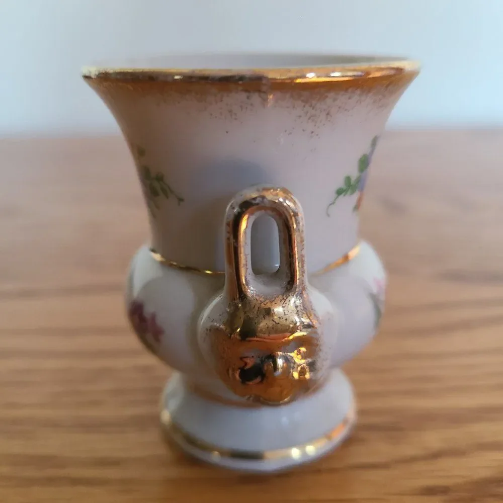 M Elfinware Germany Urn Shaped Mini Bud Vase Flowers With Gold Trim Bottom Stamp