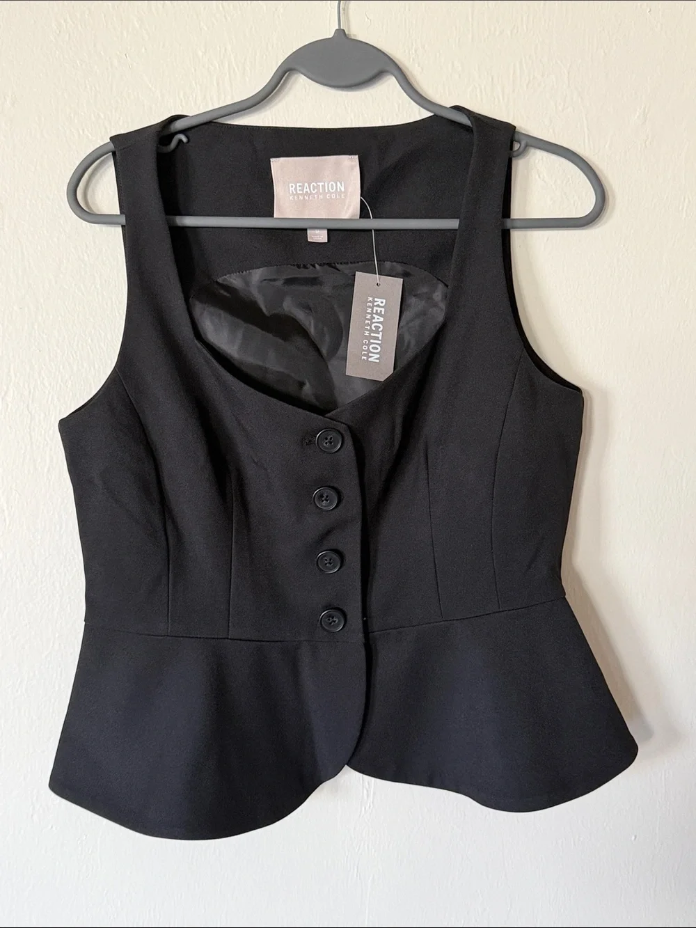 Reaction Kenneth Cole -Black Sleeveless Button Front Peplum Vest