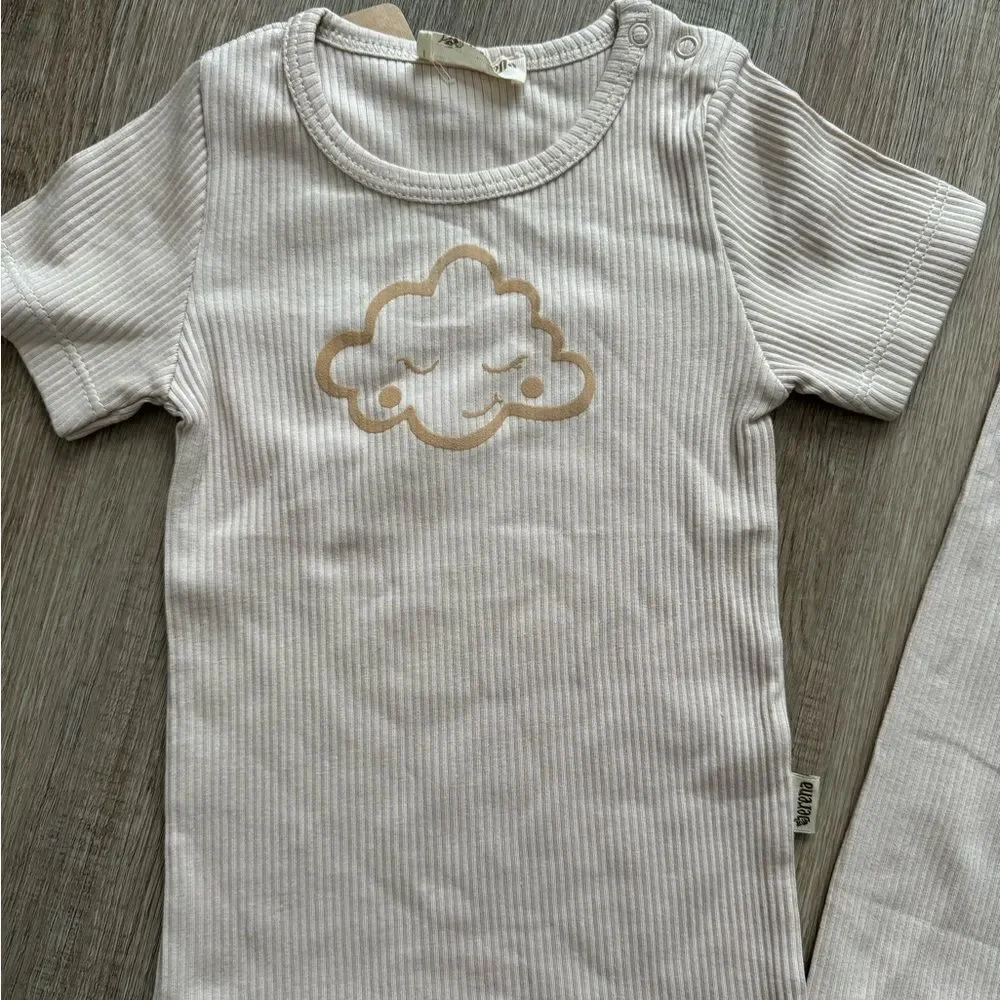 ORGANIC COTTON RIBBED PAJAMAS SET GENDER NEUTRAL NATURAL COLOR