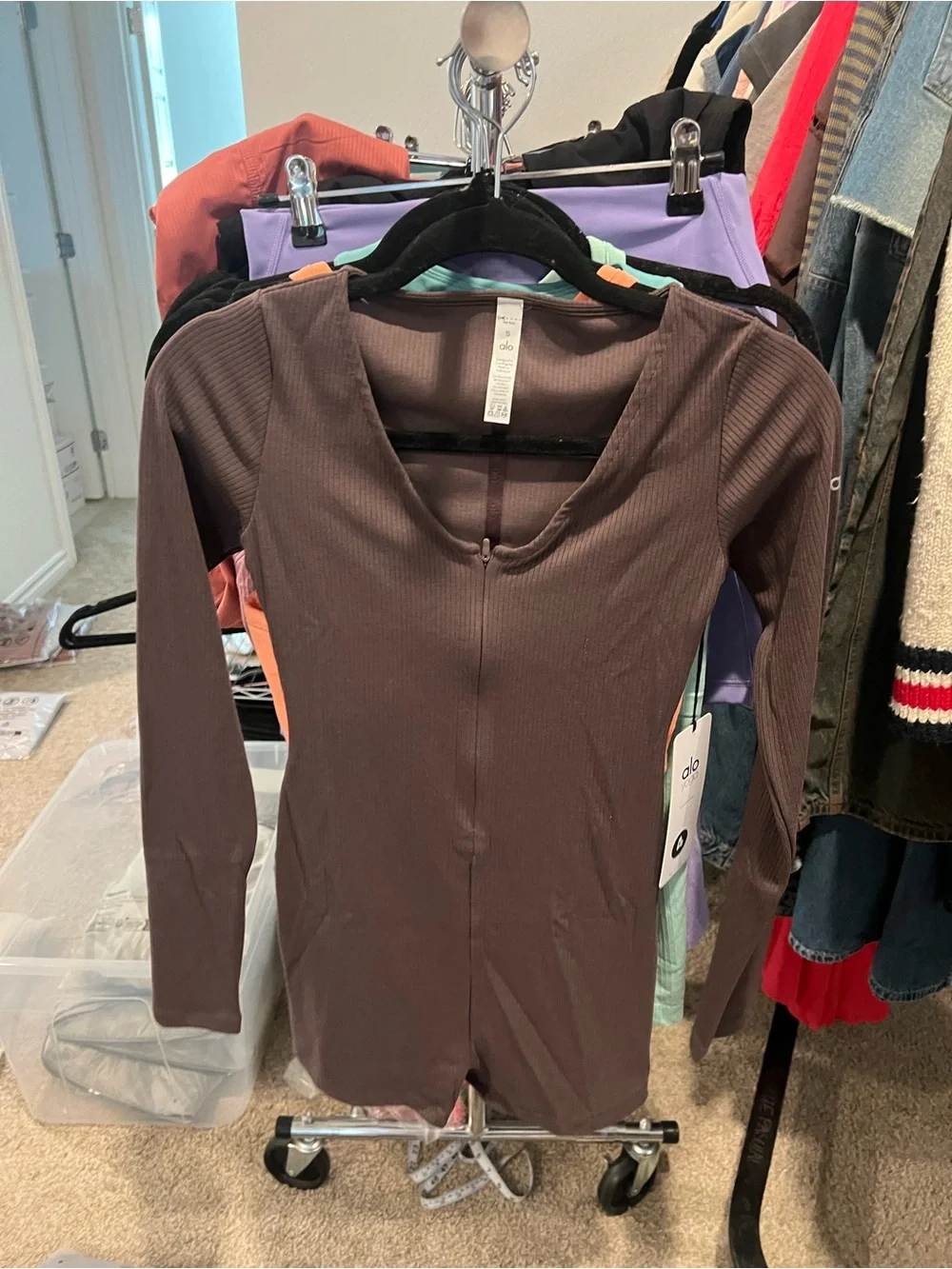 ALO YOGA Keep It Sleek Ribbed Onesie, Brown OR Black NWT