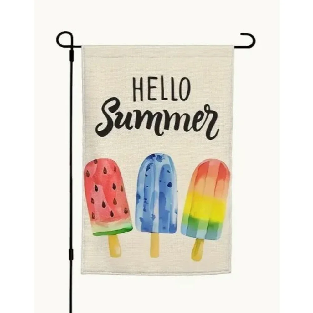 Garden Flag 12x18in Polyester Double Sided Hello Summer Popsicles