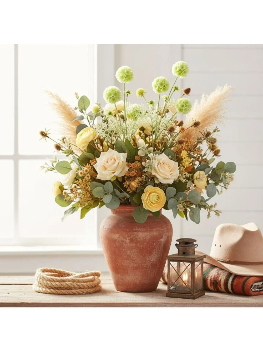 Scabiosa Flower Stems Green White Artificial Floral Filler