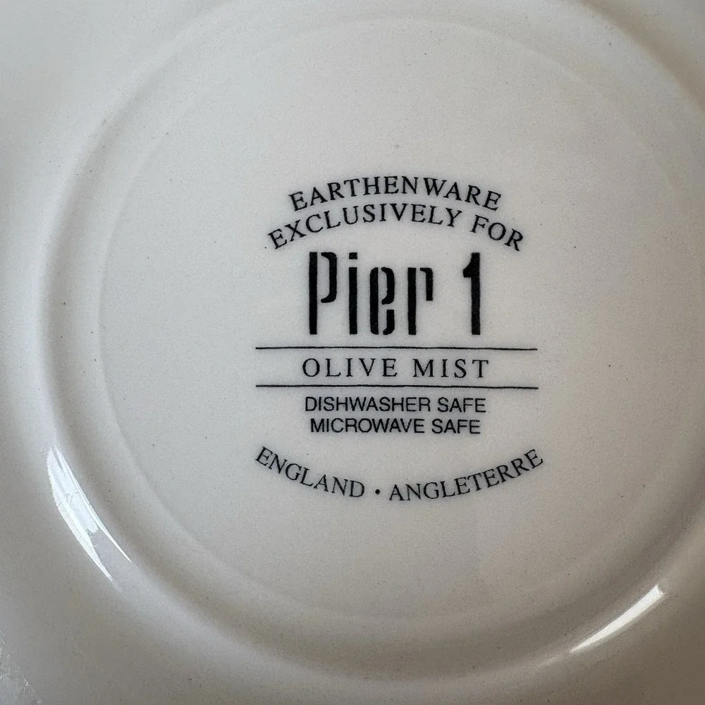 Pier 1 Olive Mist White Trim Lavender Purple Rim Black Olives Soup Bowl Set Of 4