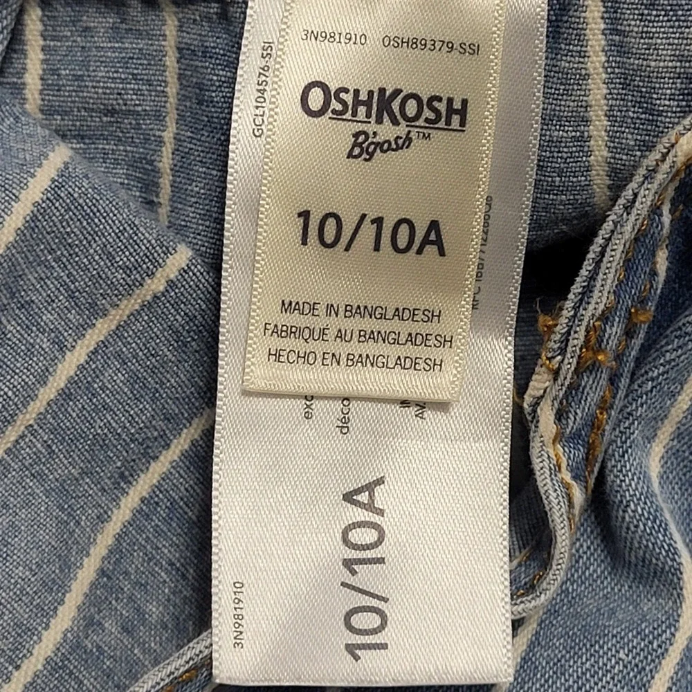 OshKosh Bgosh Girls Blue White Striped Denim Vestbak Overalls Dress Size 10