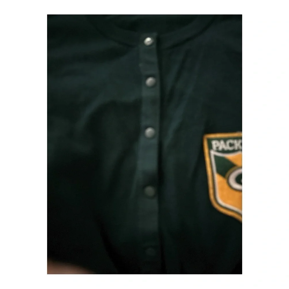 Packers sweater/cardigan, Grace Elements Large, deep green , yellow emblem.