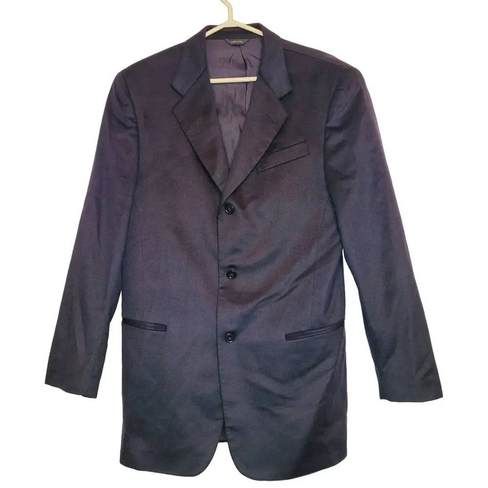 Donna Karan mens black 100% cashmere three button blazer jacket size 40 Long