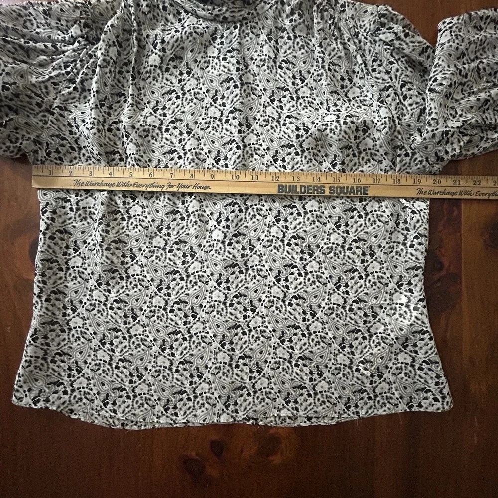 ZARA Paisley BLOUSE L Balloon Puff Sleeve Black White Crop TOP Regency Collared